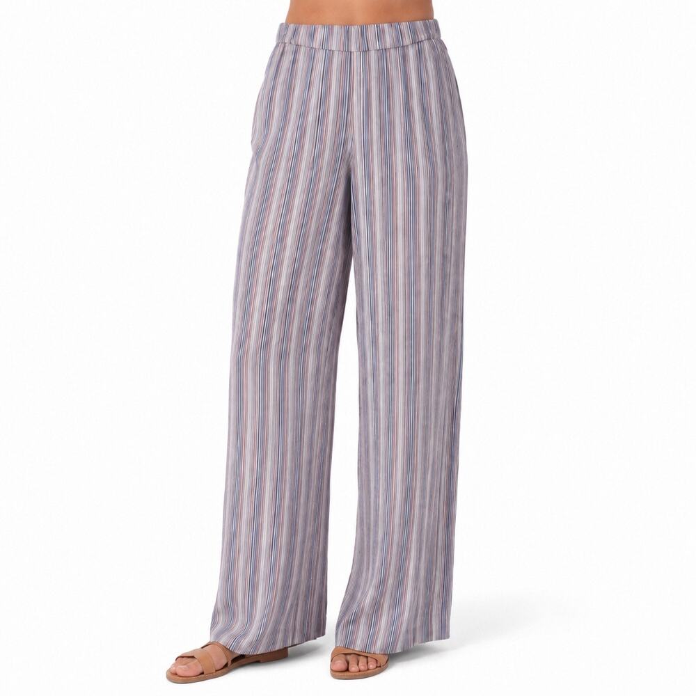 Samsøe Samsøe Elina Trousers L Blue Ochre Stripe Wide Leg Scandi Resort Pants